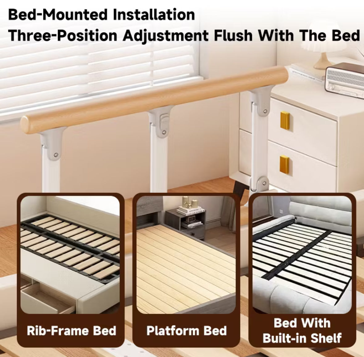 Folding Bed Rails Safety Bed Assist Rail with Adjustable Heights (85cm x 37cm)