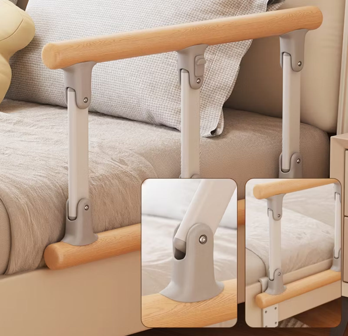 Folding Bed Rails Safety Bed Assist Rail with Adjustable Heights (59cmx37cm)