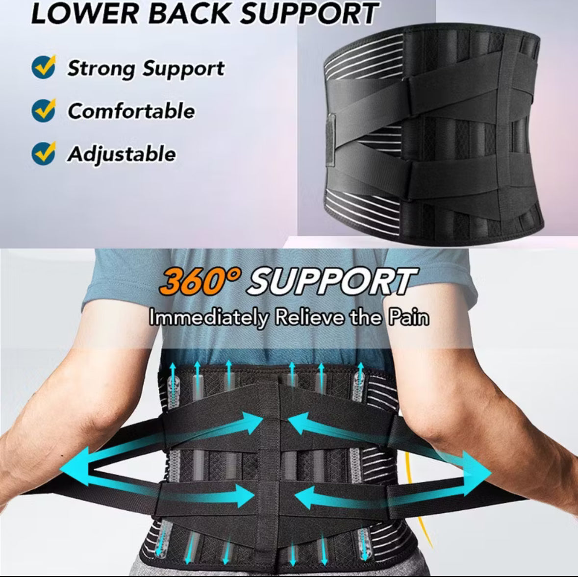 Double Pull Back Lumbar Support Belt Waist Spine Waist Trainer Brace Back Pain Relief