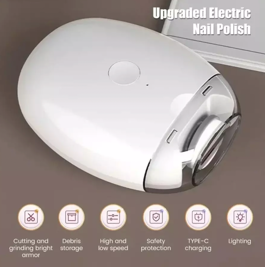 2 IN 1 Electric Nail Clipper With LED Light Automatic Nail Grinder Trimmer